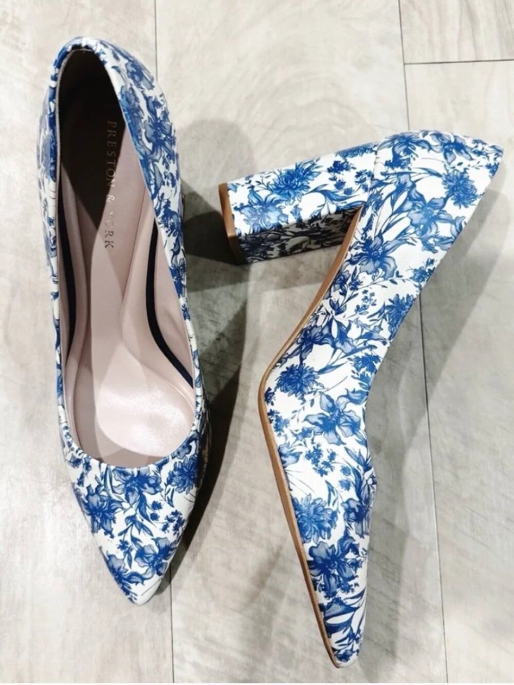 Preston & York Blue Toile Floral Preston Heels